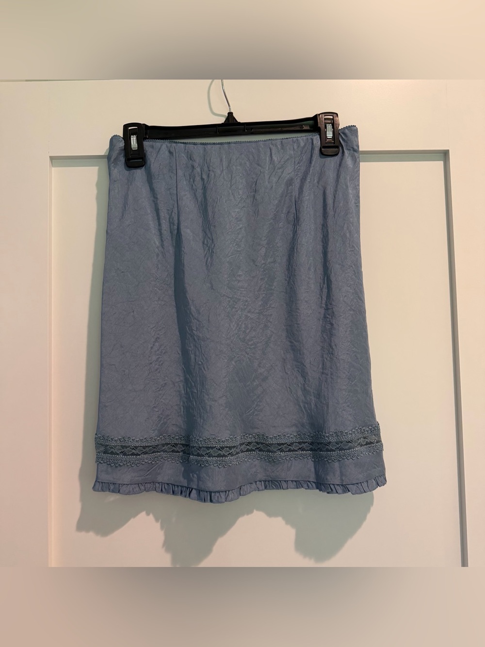 NEW J. Crew Lace-trim slip skirt matte textured satin Regatta Blue XS CM757 $138 - Picture 8 of 11